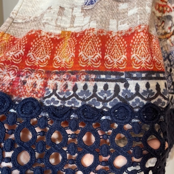 Chicos Top Women XL Orange Lace Floral Feminine Boho Western Concert Mature 80s - Picture 4 of 14